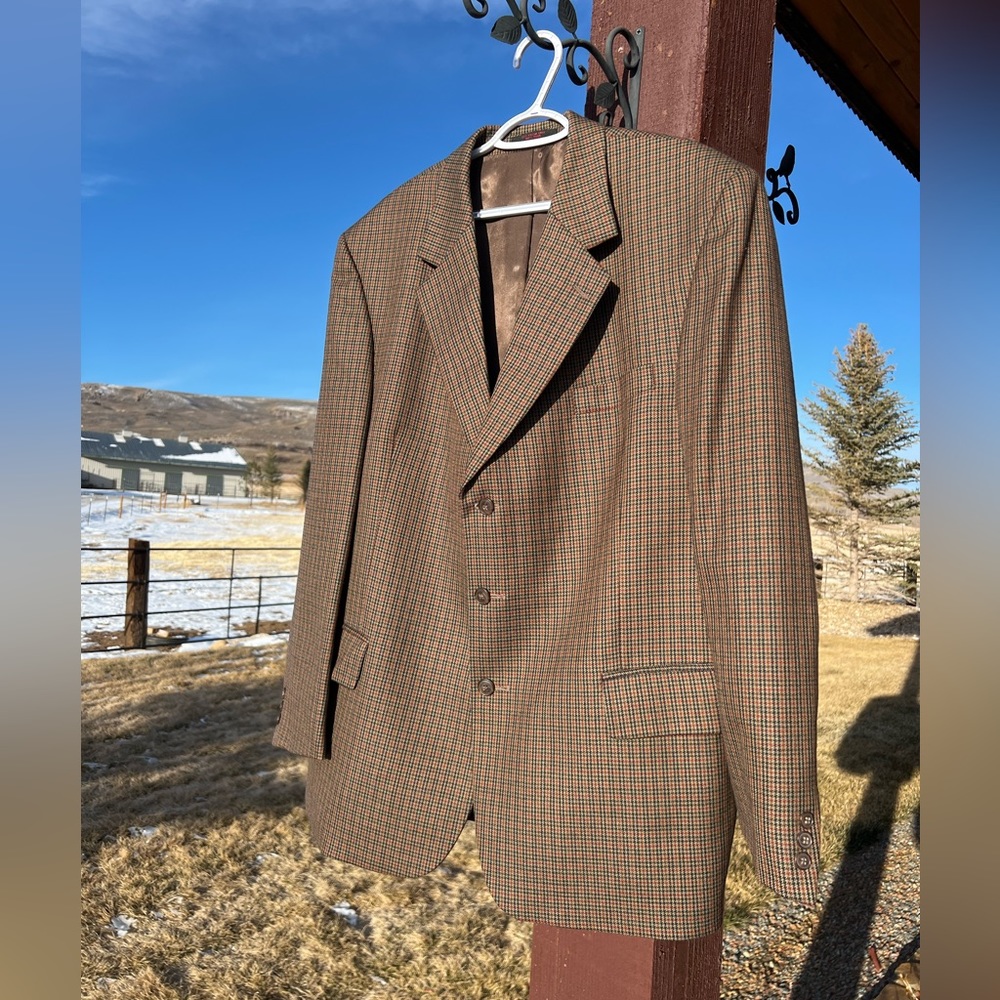 John Weitz Signature Collection Mens 46 Regular Brown Wool Blazer Suit Jacket